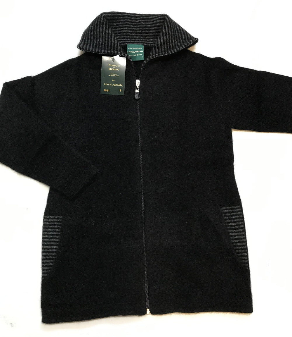 Lothlorian Women’s Possum Merino Striped Collared Jacket With Pocket